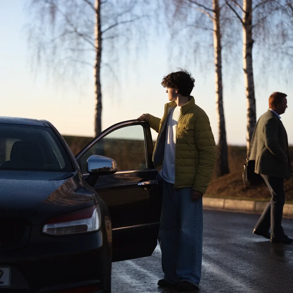 Ajokokeen vastaanottaja tarkastaa autoa koealueella