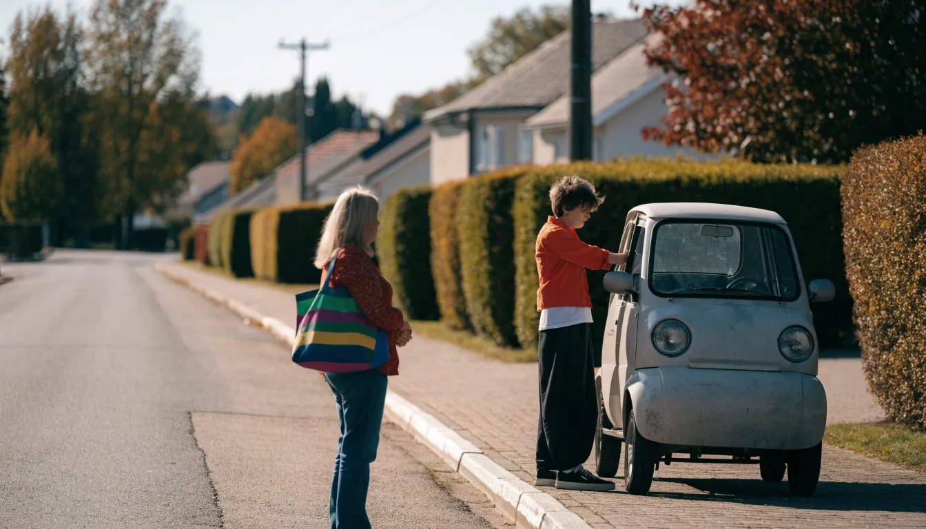 Nuoren kuljettajan mopoauto kotikadulla
