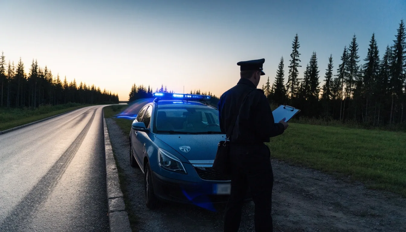 Liikennevalvonta tien varressa hämärässä